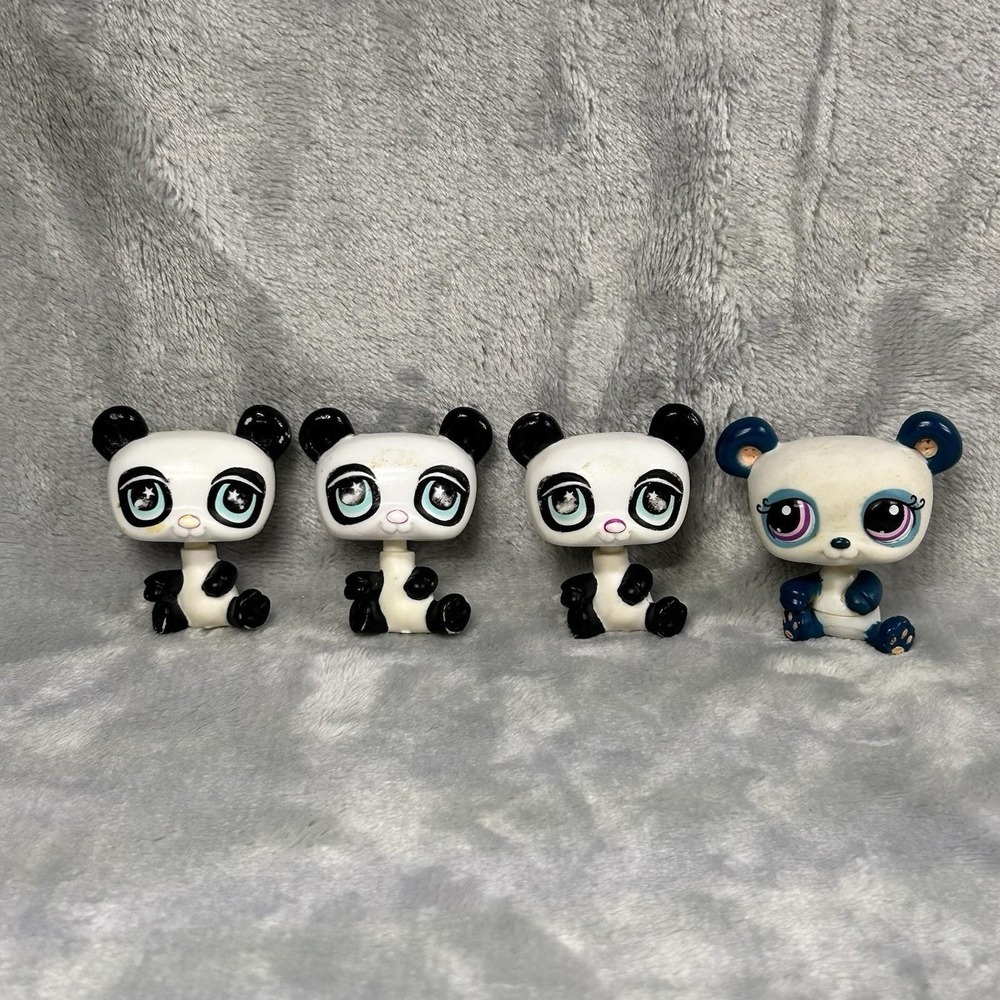 Littlest Pet Shop Panda Bears Lot of 4‎ LPS Figures Black White Blue